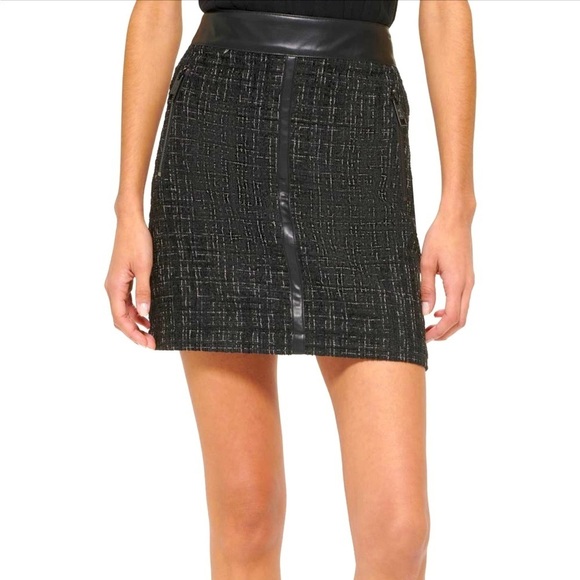 Dkny Dresses & Skirts - DKNY Tweed Miniskirt with Faux Leather Trim - Size 12